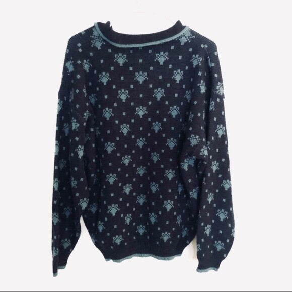 Vintage Oversized Navy Patterned Pullover Size M … - image 7