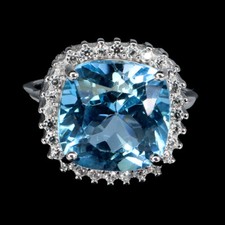 925 Sterling Silver Ring Cushion Topaz 12mm Zircon Natural Gemstone Jewelry Sz 9