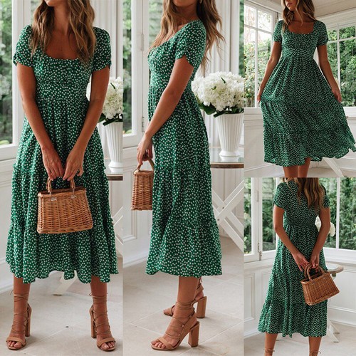 Womens Floral Midi Dress Ladies Summer 