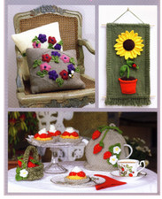 Knitting pattern 1436.   Home decorations- cushion, wallhanging, tea cosy cakes