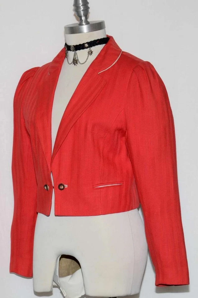 RED Women LINEN German Short Summer Hunting Riding Dress Suit Coat JACKET / 8 S - Image 2 of 4