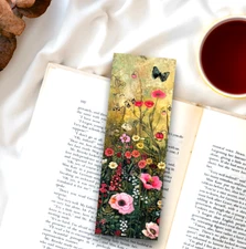 Spring Garden bookmark of flowers 6x2 in clear sleeve gift for readers women