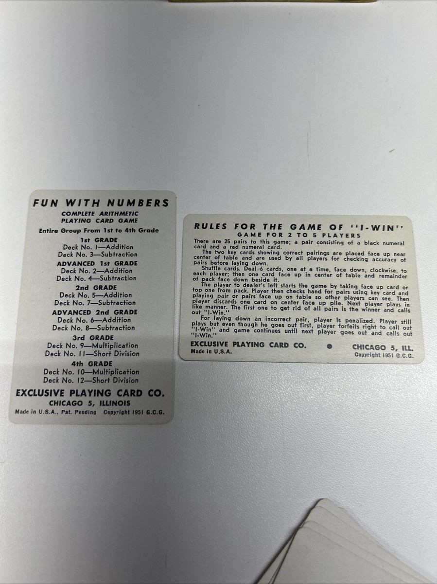 Vtg Arithmetic "Fun With Numbers" Card Game Multiplication Deck 10 I Win"  1951 | eBay