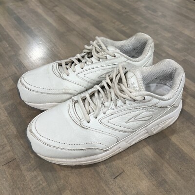 Women's Brooks Addiction Walkers White Leather Sneakers Cushioned Shoes  Size