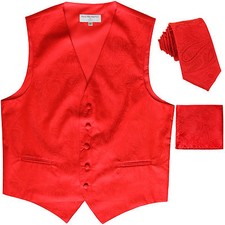 New formal Men's paisley slim fit Tuxedo Vest Waistcoat Necktie  Hankie Red