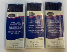 WRIGHTS #PC303 BIAS TAPE MAXI-CORD PIPING, 1/2" WIDE NAVY, 3 PACKS