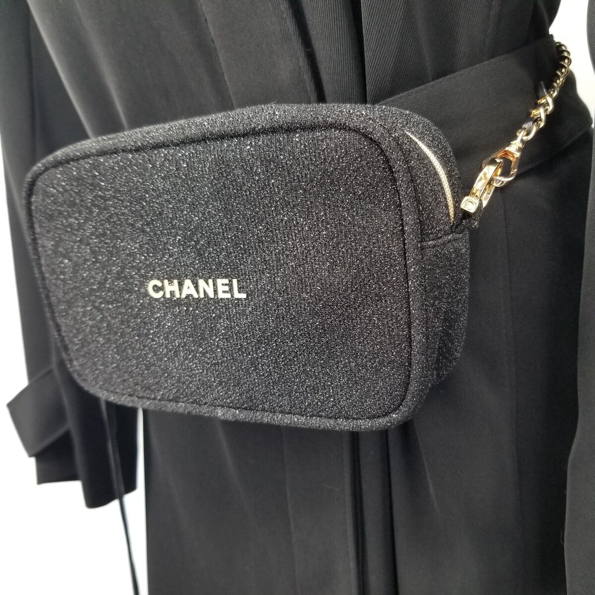 Chanel Womens Limited Edition Bag Black Glitter Gold Convert