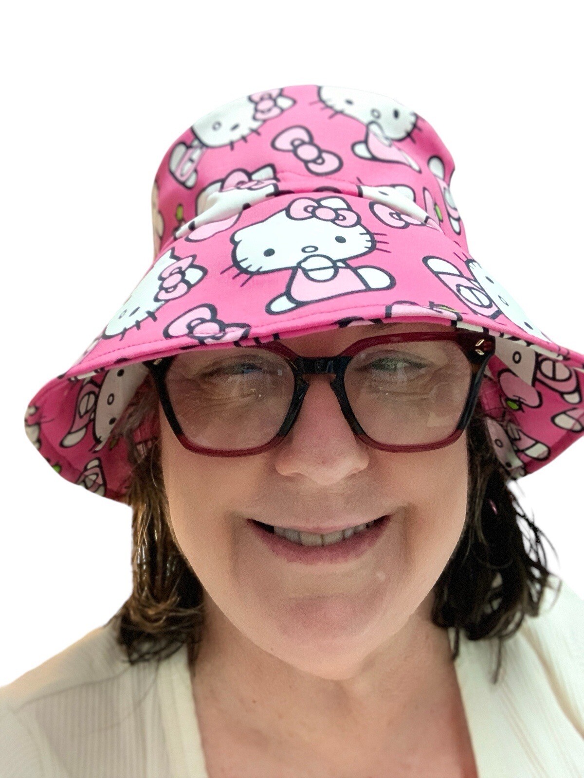 Hello Kitty Pink Print Bucket Hat for Women Sun and Rain Protection Handmade NWT-image