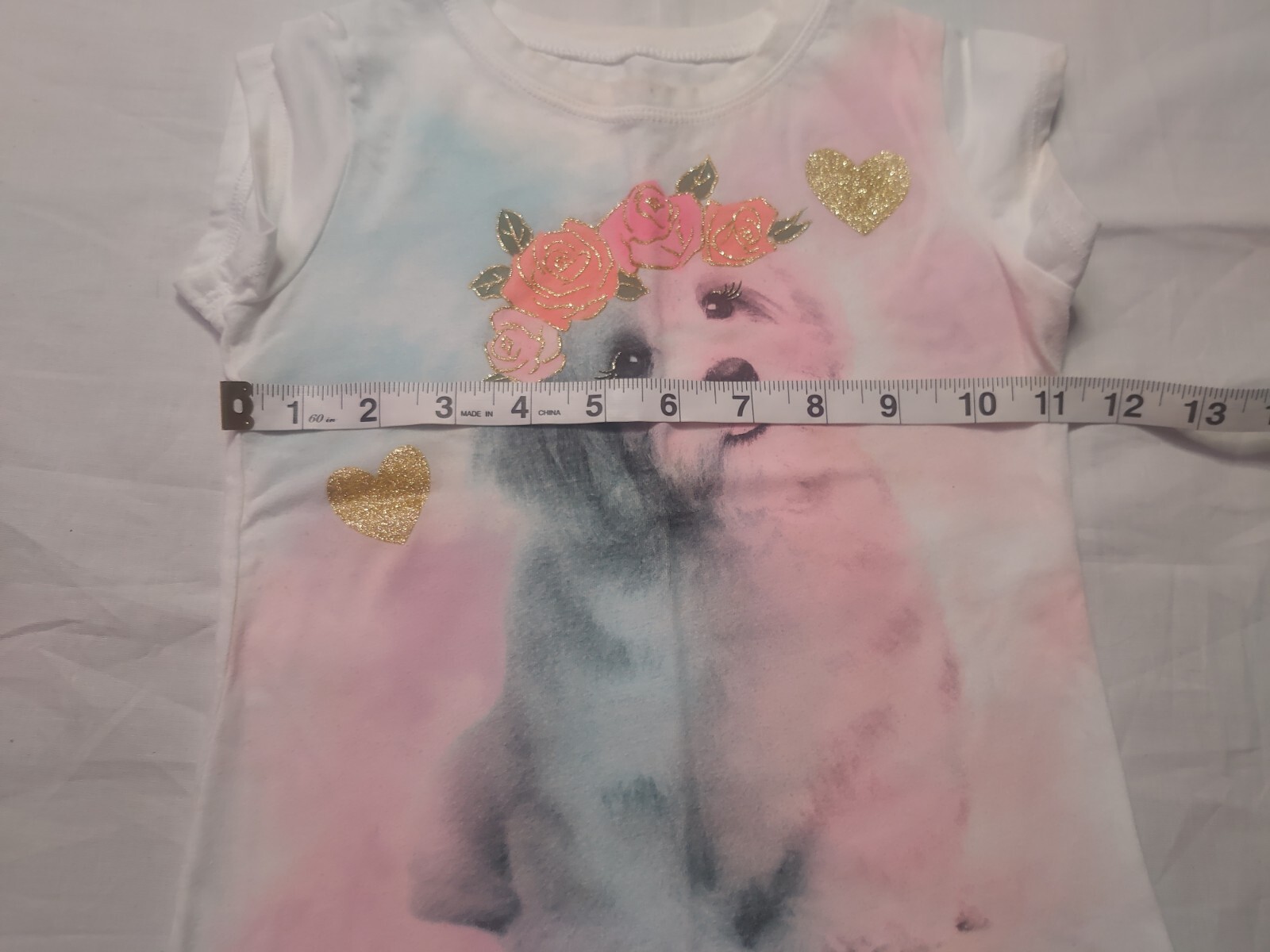 Girls Shirts 4T White Short Sleeve Dog Panda Tees 1989 Place & 365 Kids Brands image 2