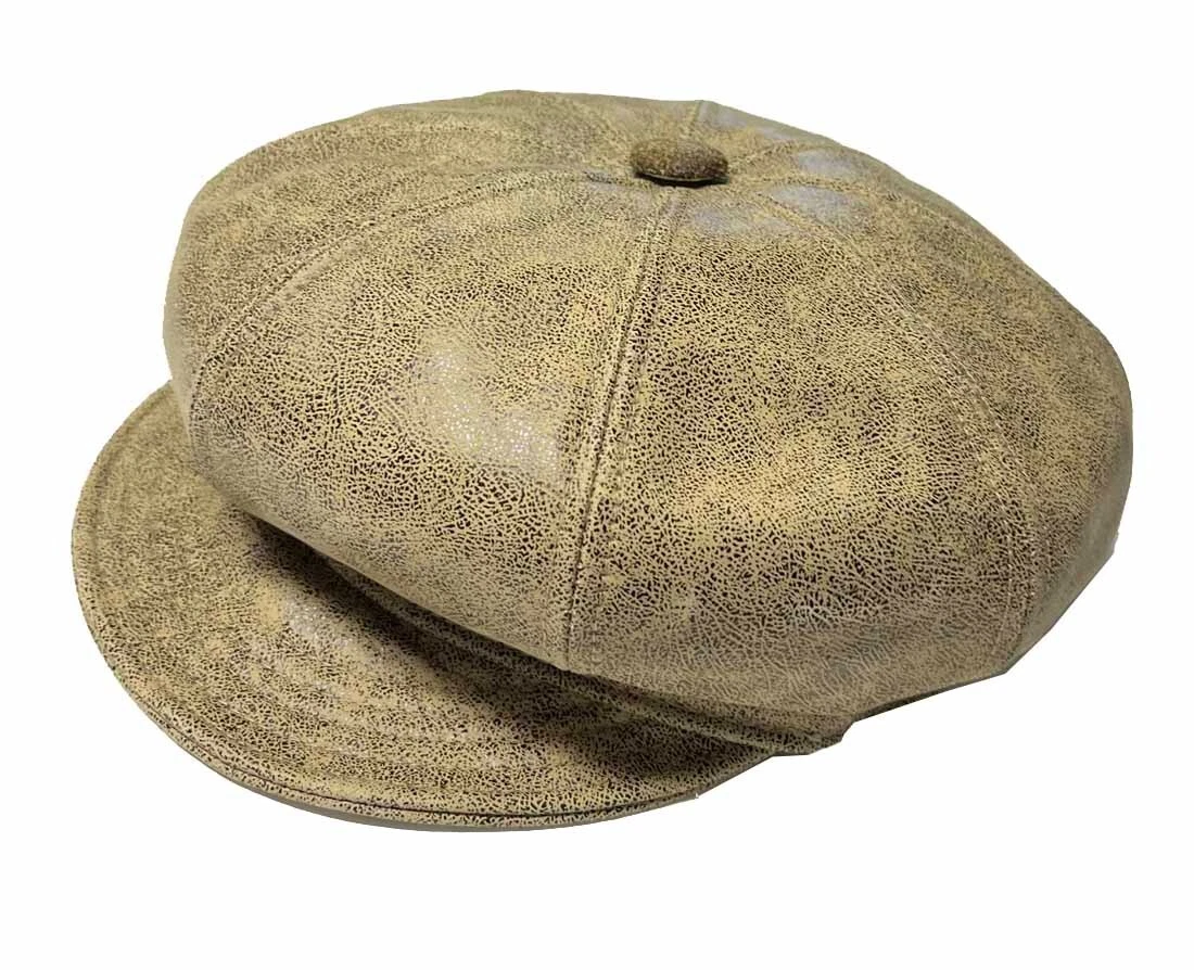 New York Hat Co., Antique Distressed Leather Spitfire Cap, Made in US,Style#9245