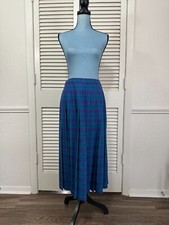 Vintage 70's Pendleton Pleated Midi Wool Skirt Green Blue Tartan Plaid USA 12