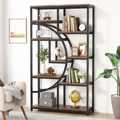 Industrial 5-Tier Etagere Bookshelf Bookcase, Freestanding Display Shelf Storage