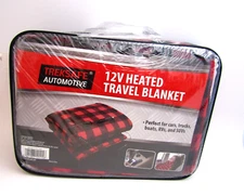 12V Heated Electric Fleece Black Red Checkered Blanket Car Truck Suv Van Warmer