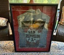 Vtg 80's Levi's denim vest Framed w/ Vtg Harley Davidson Patch Led Zeppelin ..