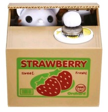 Image of Cat Talking Money Box, Auto Coin Stealing Novelty Piggy Bank Toy - Strawberry
