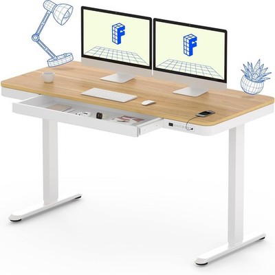 FLEXISPOT 48x24'' Electric Standing Desk w/ Drawer, USB A&CPorts, in Box, Maple