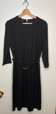 Talbots Black Knit Fit & Flare Dress Women's Belted Gold Buckle Career Size 10