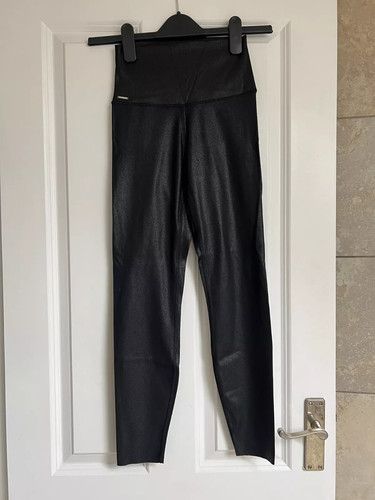 Soraa Black Coated Print Sports Leggings Size S