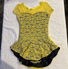 IMAGES ON ICE YELLOW LACE RHINESTONE FIGURE SKATING DRESS ADULT SMALL