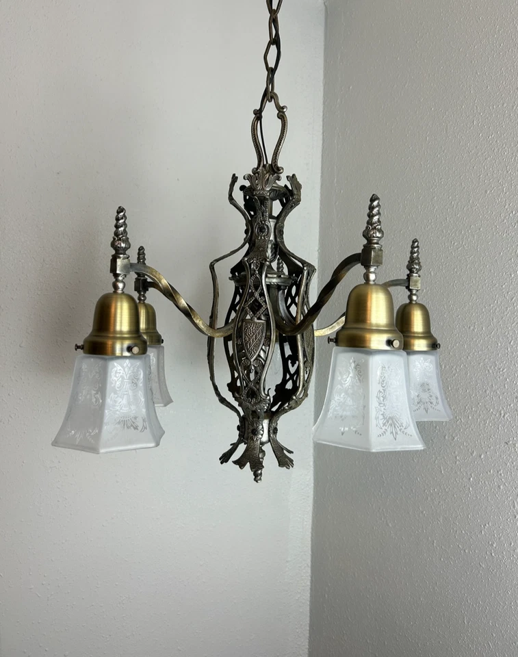 Антикварная готическая люстра 1920-30-х годов на 5 ламп - Изображение 4 из 4