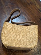 Fossil Boho Straw  Brown Leather Bag Leather Strap Purse Handbag Small