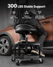 Heavy-Duty Rolling Shop Stool with Adjustable Height  Wheels   300 lbs Capacity