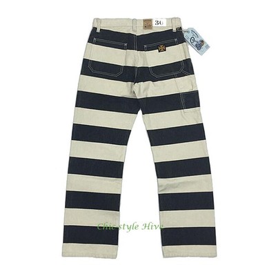BOB DONG 16oz Motorcycle Prisoner Pants For Men Biker Striped Trousers Rider New