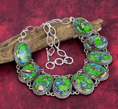 Fiesta Kingman Turquoise Gemstone 925 Silver Handmade Designer Necklace Jewelry