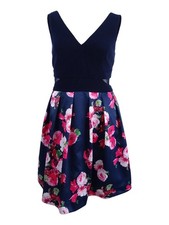 Xscape Women's Illusion Floral-Print Fit & Flare Dress (12, Navy)