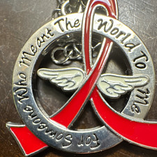 Silver Tone Red Enamel Awareness Ribbon Pendant Cable Chain Necklace Lobster