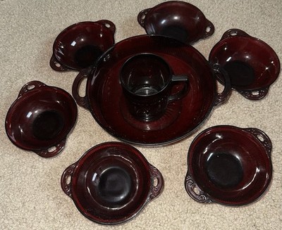 Vintage Anchor Hocking Royal Ruby Red Coronation Glass Bowls And Cup. Lot Of 8.