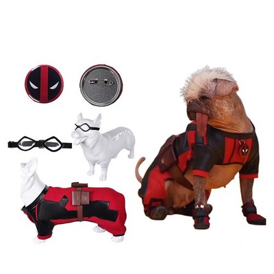 Deadpool &Friend Dogpool Peggy Wolverine Dog Harness Puppy Costume+Goggles+Badge