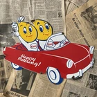 VINTAGE ESSO OIL DROP BOY & GIRL CAR 20X14 INCHES PORCELAIN ENAMEL SIGN