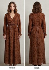 Womens Animal Print Deep V Neck Summer Maxi Dress Size Large A3-023