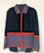 Coldwater Creek Velvet Tapestry Striped Blazer Full Zip Black Red Jacket Size PS