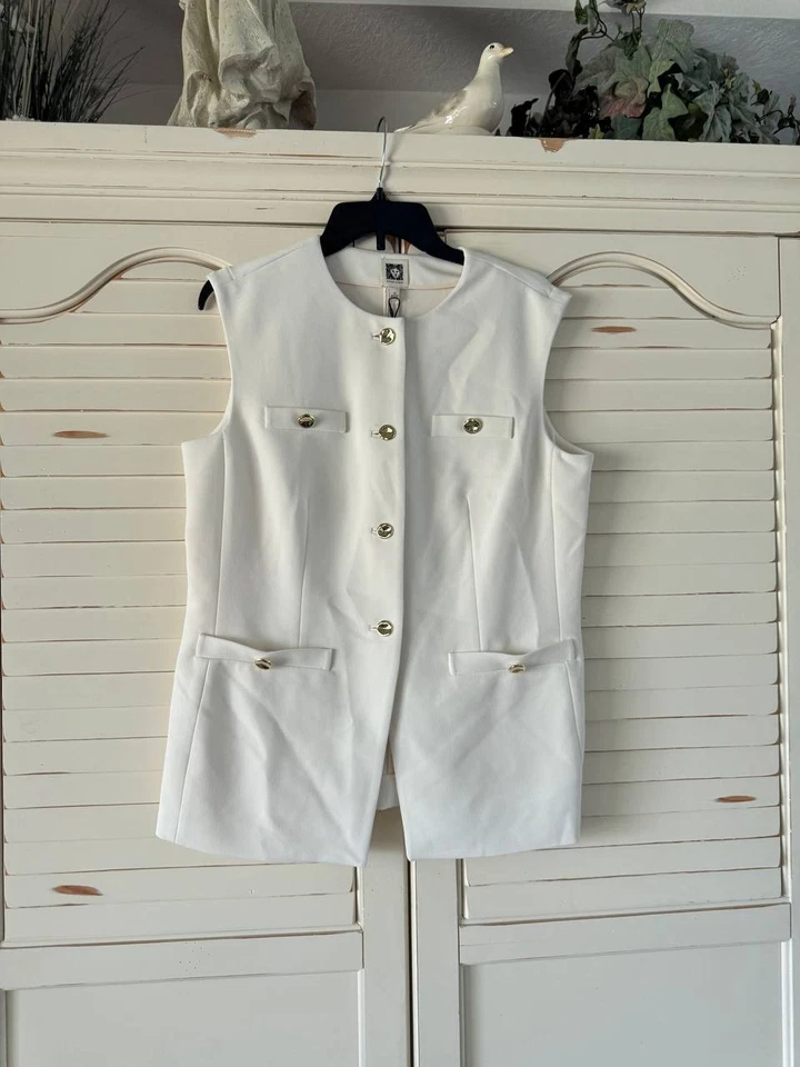 Anne Klein Women’s Four-Button Vest 10 White NWT $129 - Image 2 of 3