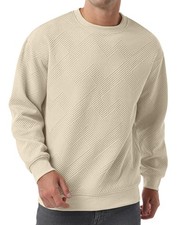 Men's Geometric Texture Long Sleeve Solid Color Pullovers Crewneck Casual Swe...