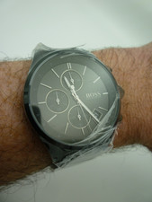 NEW HUGO BOSS 1513676 MENS STAINLESS STEEL BLACK STRAP & BLACK DIAL 44MM GENUINE