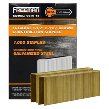 1,000 Count 16-Gauge 1-1/2" Glue-Collated Construction Staples 7/16" Crown Galv.