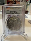 2008 $1 AMERICAN SILVER EAGLE PCGS MS70 FLAG FIRST STRIKE LABEL
