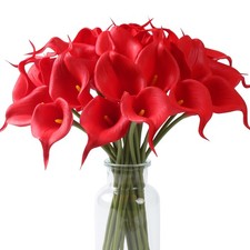 24 Pcs Red Artificial Calla Lily Silk Flower Real Touch Mother Day Decor