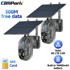 2pcs 2.5K 4G LTE Solar PTZ Trail Camera Game IP66 Security Camera SIM Card