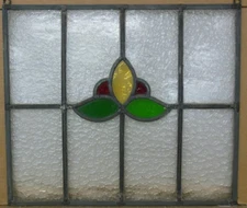ABSTRACT OLD ENGLISH LEADED STAINED GLASS WINDOW Unframed w Hooks 17.5" X 15.25"