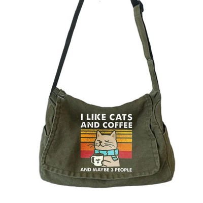 Large Capacity Cat Print Shoulder Bag Unisex Messenger Bag Multi Pocket 