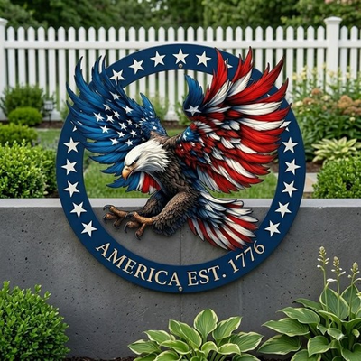 #ad Patriotic Eagle Metal Wall Art American Flag Eagle USA Est 1776 Outdoor Decor $27.90