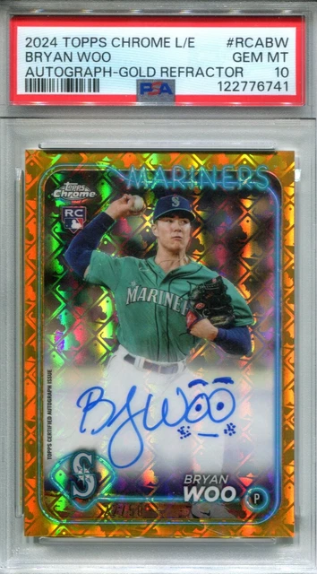 2024 TOPPS CHROME BRYAN WOO RC LOGOFRACTOR GOLD REF AUTO 22/50 PSA 10 "DOODLE"