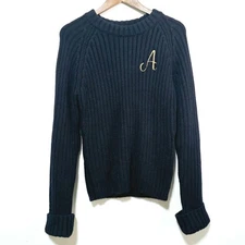 JW Anderson x Uniqlo Cropped Crew Neck Sweater Sz L Wool Blend Navy Chunky 