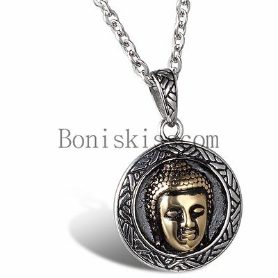 Details about   Stainless Steel Retro Silver Bronze Bodhi Buddha Lucky Round Pendant Necklace