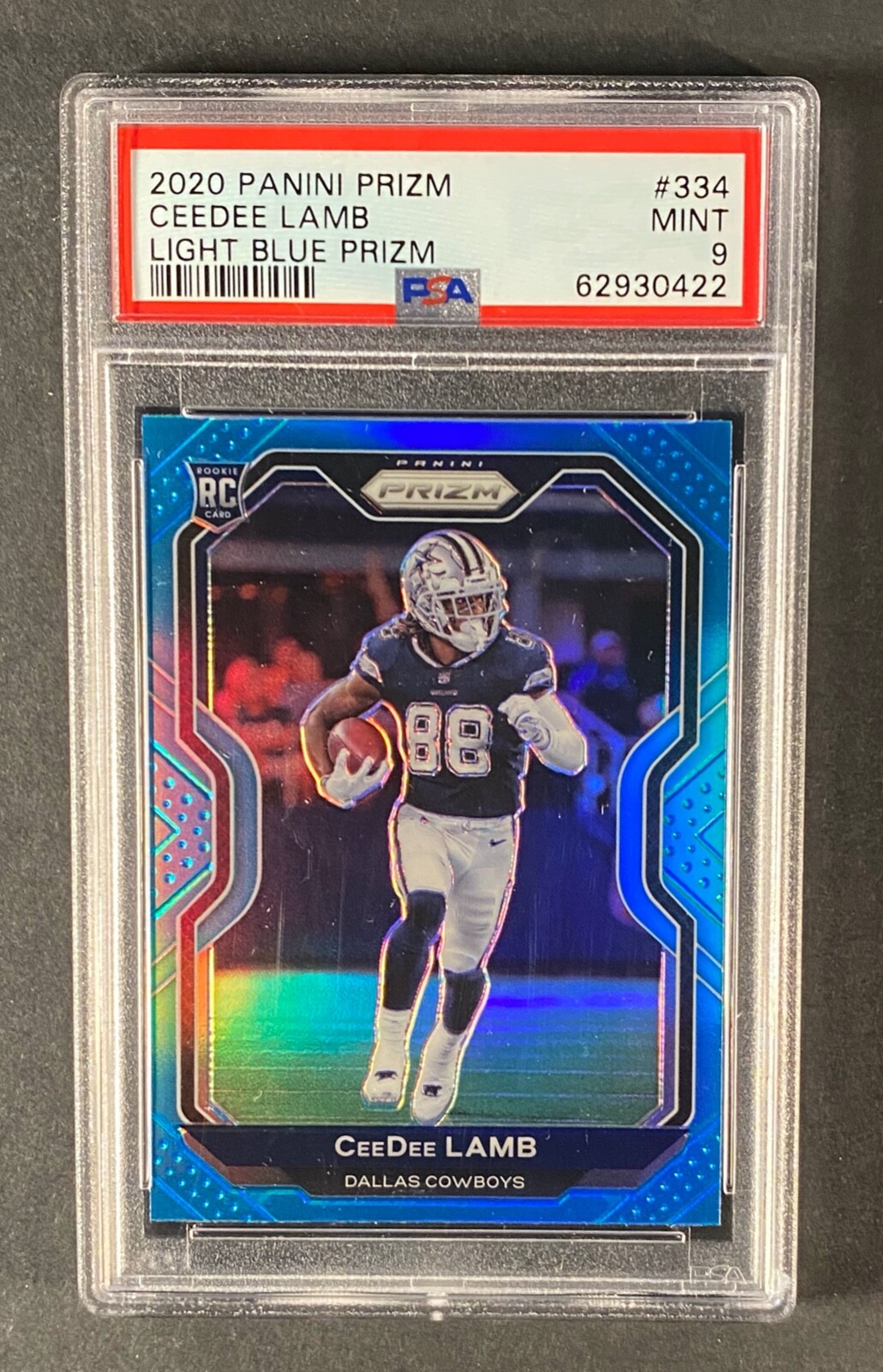 2020 Panini Prizm Football Light Blue Prizm #334 CeeDee Lamb RC Cowboys PSA 9