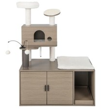 2-in-1 Modern Furniture Cat Tree Tower Activity Center With Litter Box Enclosure